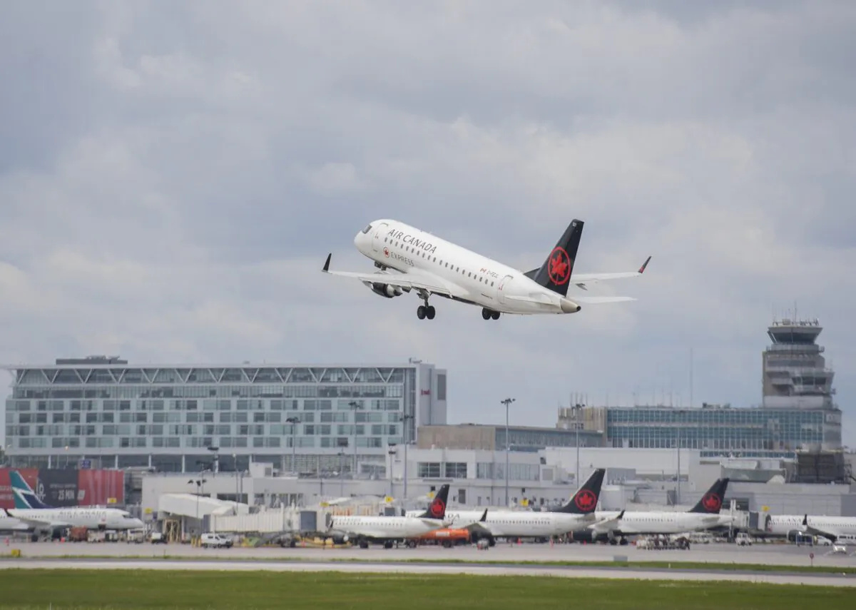 An Air Canada jet takes off from Trudeau Airport in Montreal on June 30, 2022. (Graham Hughes/The Canadian Press)