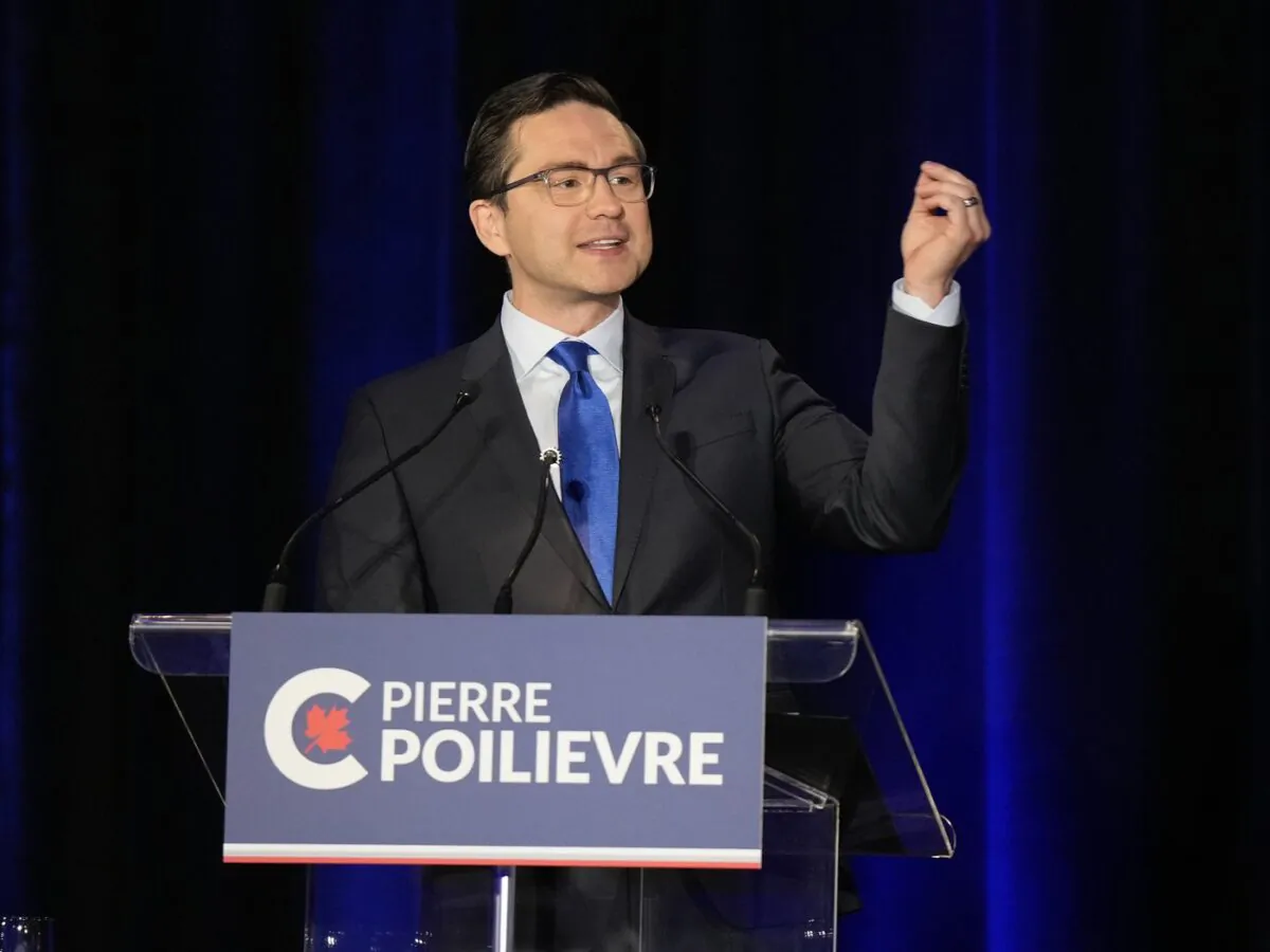 Conservative leadership candidate Pierre Poilievre takes part in the Conservative Party of Canada French-language leadership debate in Laval, Quebec, on May 25, 2022. (Ryan Remiorz/The Canadian Press)