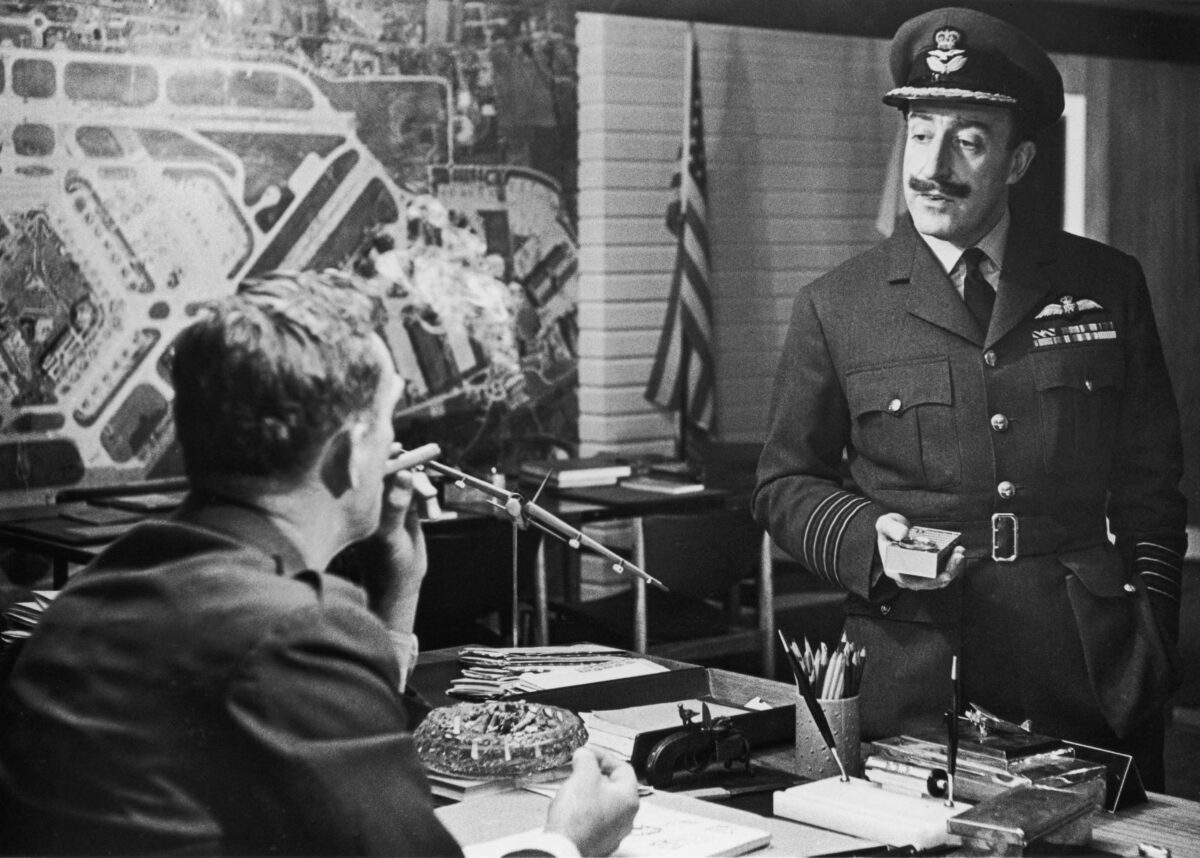 Sterling Hayden as General Jack D. Ripper (L) and Peter Sellers as British RAF officer Lionel Mandrake in Stanley Kubrick's "Dr. Strangelove or: How I Learned to Stop Worrying and Love the Bomb." (Columbia Pictures)