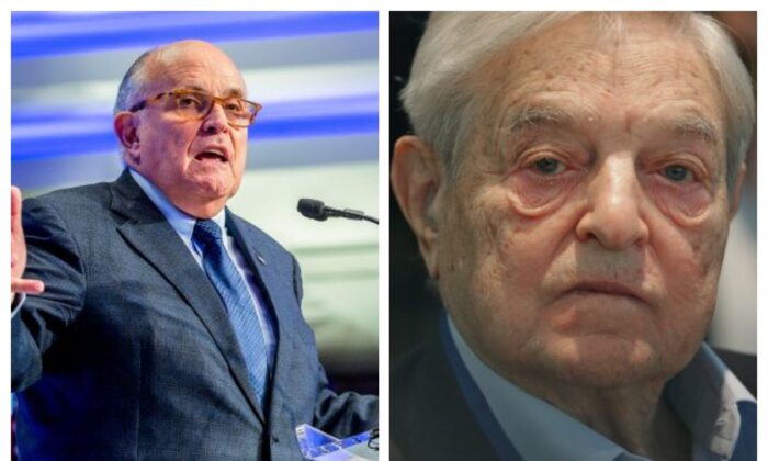 George Soros and Rudy Guiliani in a file photo. (Chip Somodevilla/Getty Images; Tasos Katopodis/Getty Images)
