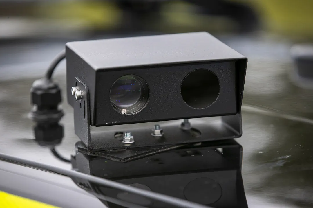 An Automatic Number Plate Recognition (ANPR) camera on show during a press launch by the Police Service of Northern Ireland in Lisburn on Sept. 8, 2020. (PA)