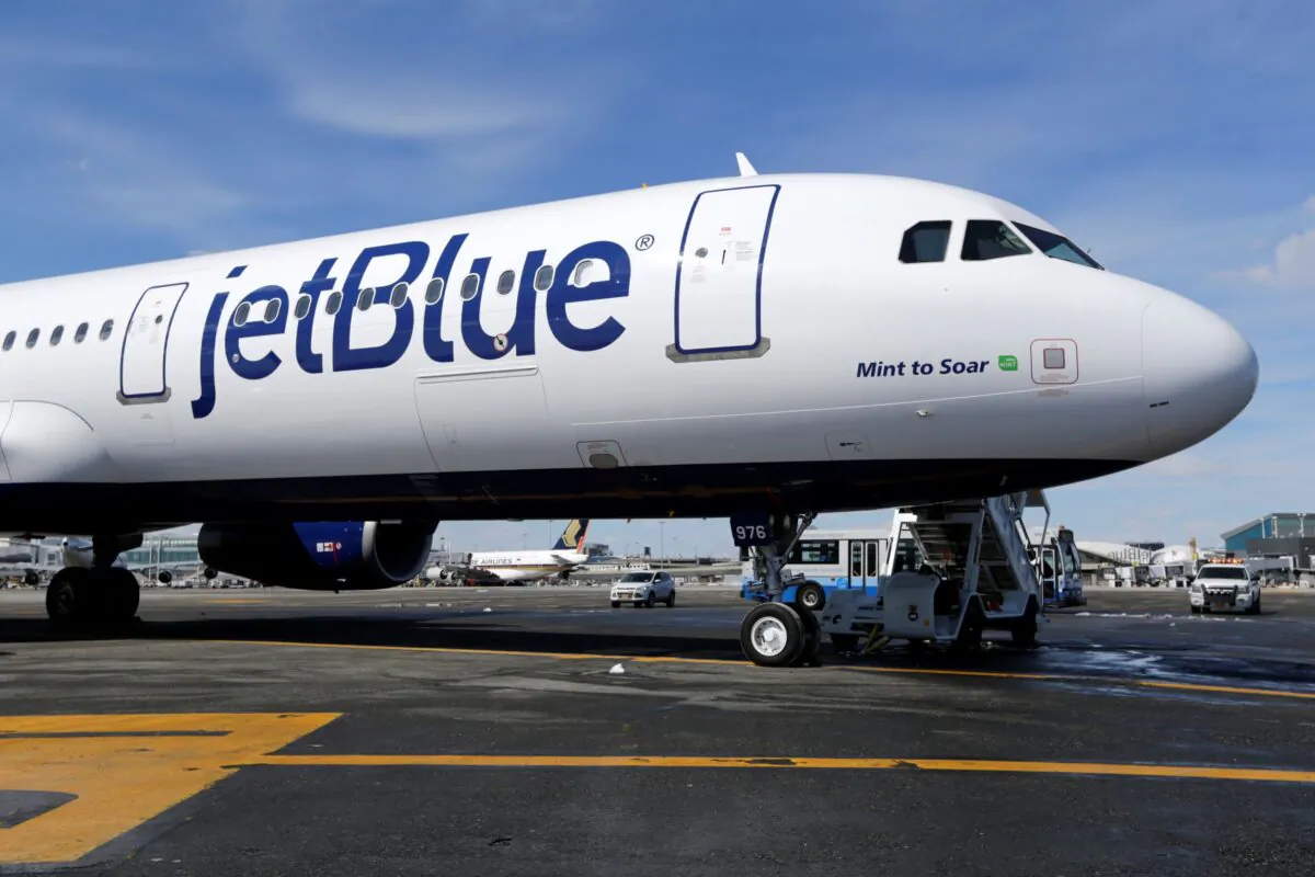 A JetBlue airplane is shown at John F. Kennedy International Airport in New York, on March 16, 2017. (Seth Wenig/AP Photo)