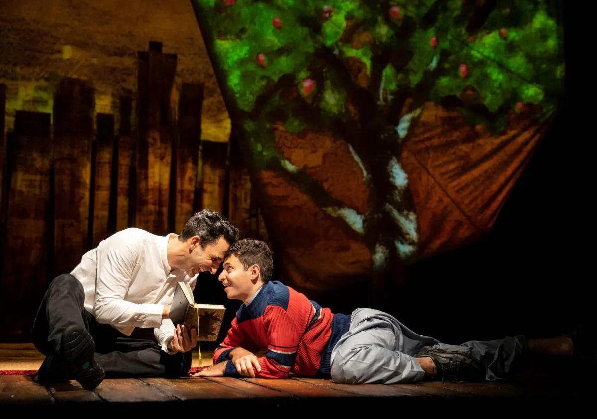 Amir Arison as Amir (L) and Eric Sirakian as Hassan in “The Kite Runner.” (Joan Marcus)