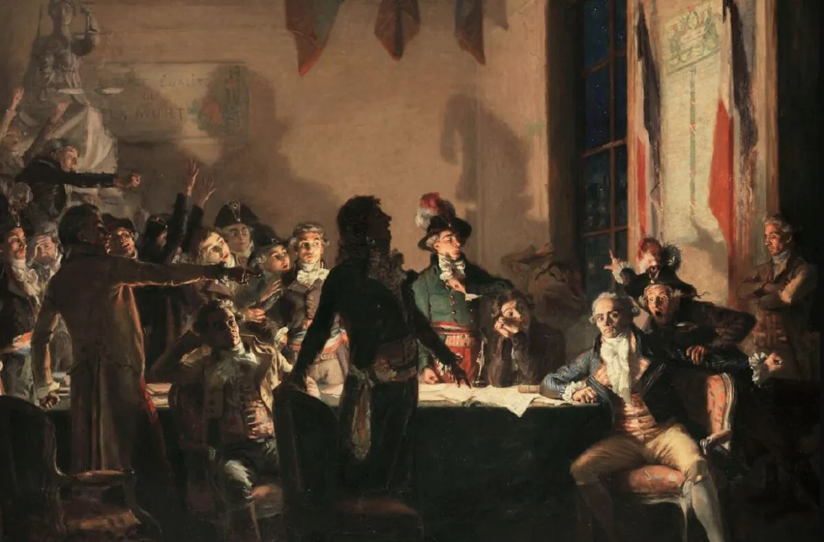 "French Revolution. Saint-Just and Robespierre at the Hôtel de Ville of Paris on the night of 9 to 10 Thermidor Year II (July 27 to 28, 1794)," 1897, by Jean-Joseph Weerts. (Public domain)