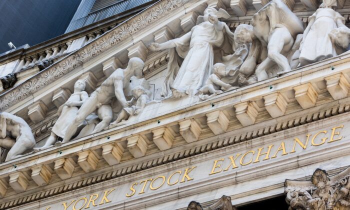 The exterior of The New York Stock Exchange in New York on Aug. 3, 2022. (Julia Nikhinson/AP Photo)