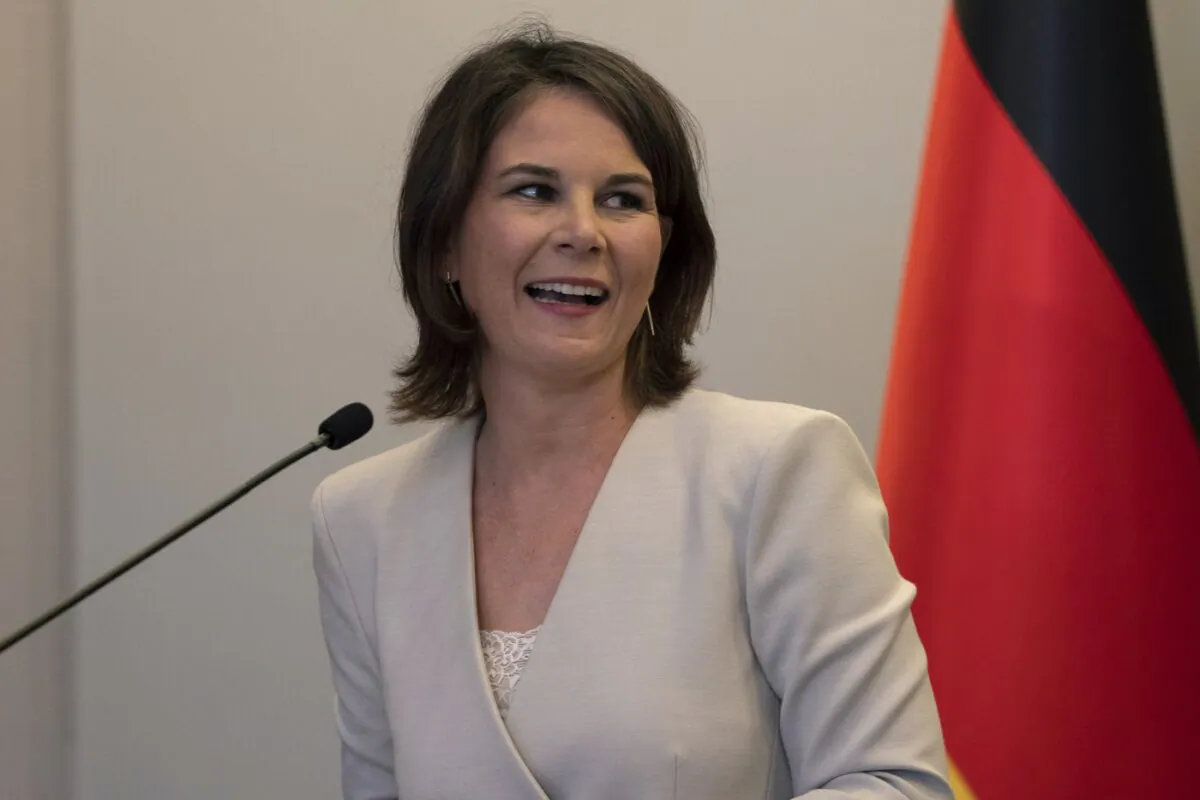 German Minister of Foreign Affairs Annalena Baerbock delivers a speech during a press conference in Istanbul, July 29, 2022. (The Canadian Press/AP-Khalil Hamra)