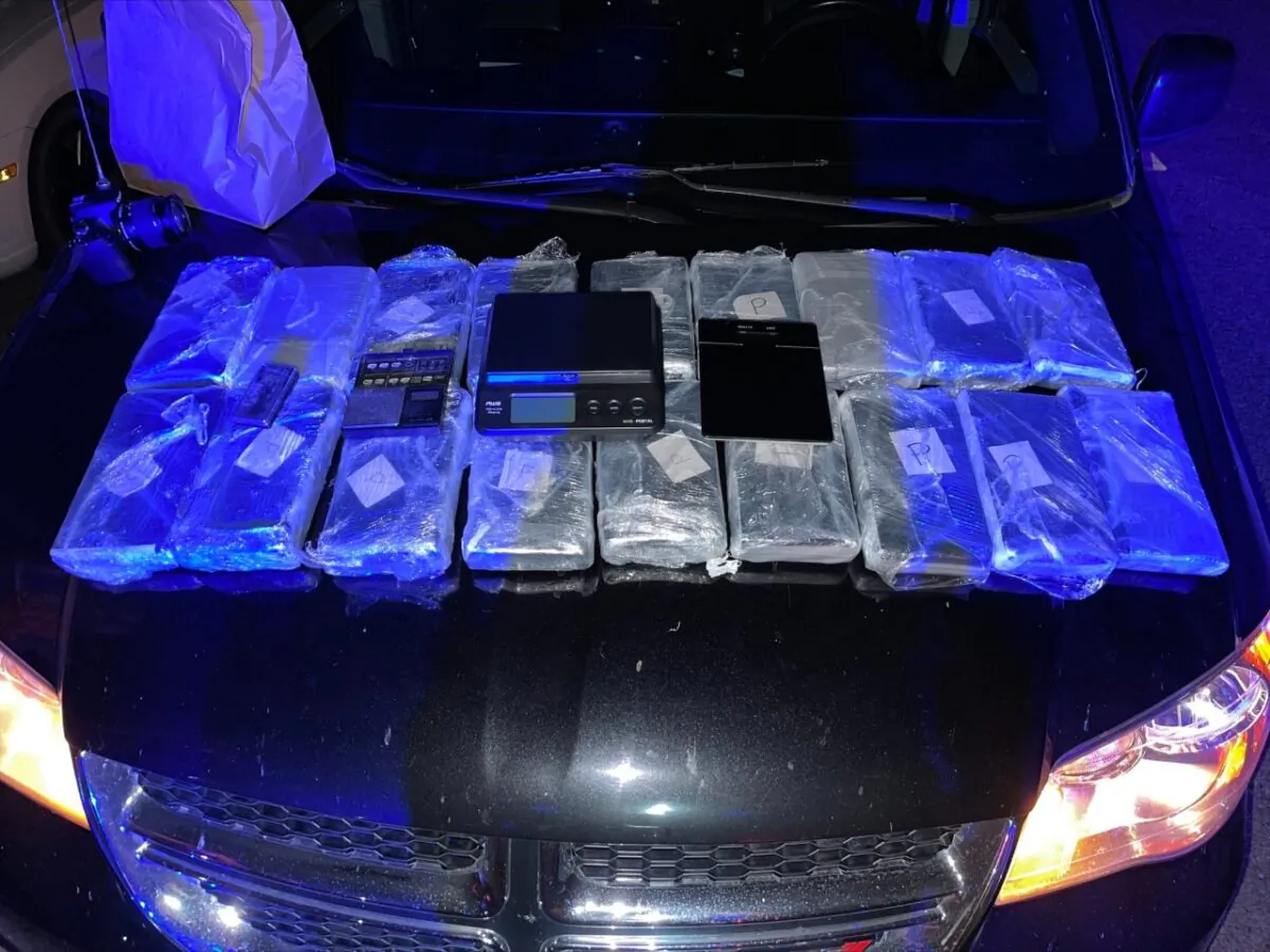 San Bernardino County Sheriff’s Department arrested man after discovering 42 pounds of cocaine in car in San Bernadino county, California, on July 29, 2022.
(San Bernardino County Sheriff’s Department/Supplied)