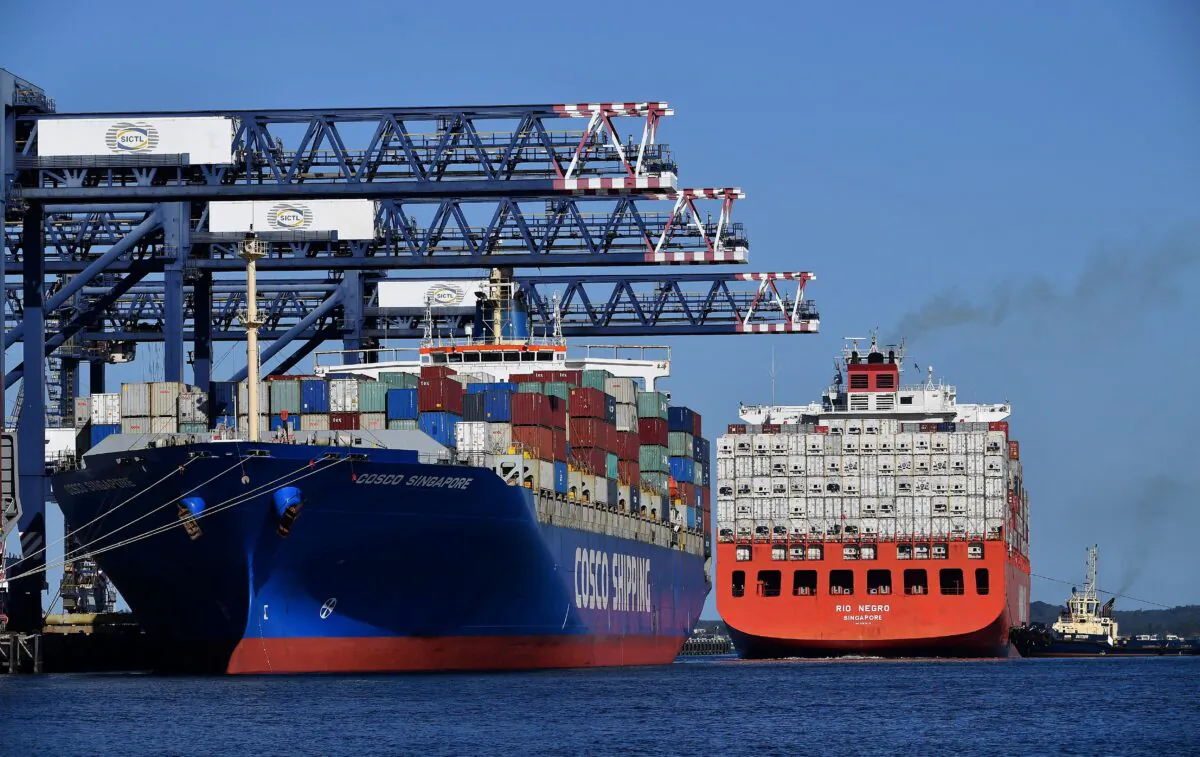 A cargo ship docks at Port Botany in Sydney, Australia, on May 3, 2022. (Saeed Khan/AFP via Getty Images)