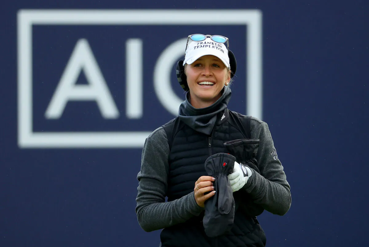 Jessica Korda of The United States on the first tee during the second round of the AIG Women's Open at Carnoustie Golf Links Muirfield in Gullane, Scotland, August 4, 2022. (Andrew Redington/Getty Images)