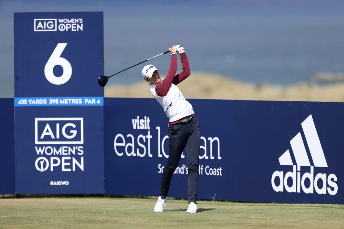 Nelly Korda of the United States tees off on the sixth hole during Day One of the AIG Women's Open at Muirfield in Gullane, Scotland, on August 4, 2022. (Charlie Crowhurst/Getty Images)