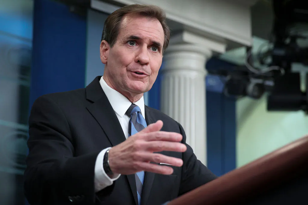 National Security Council coordinator for strategic communications John Kirby answers questions during the daily briefing at the White House in Washington on Aug. 4, 2022. (Win McNamee/Getty Images)