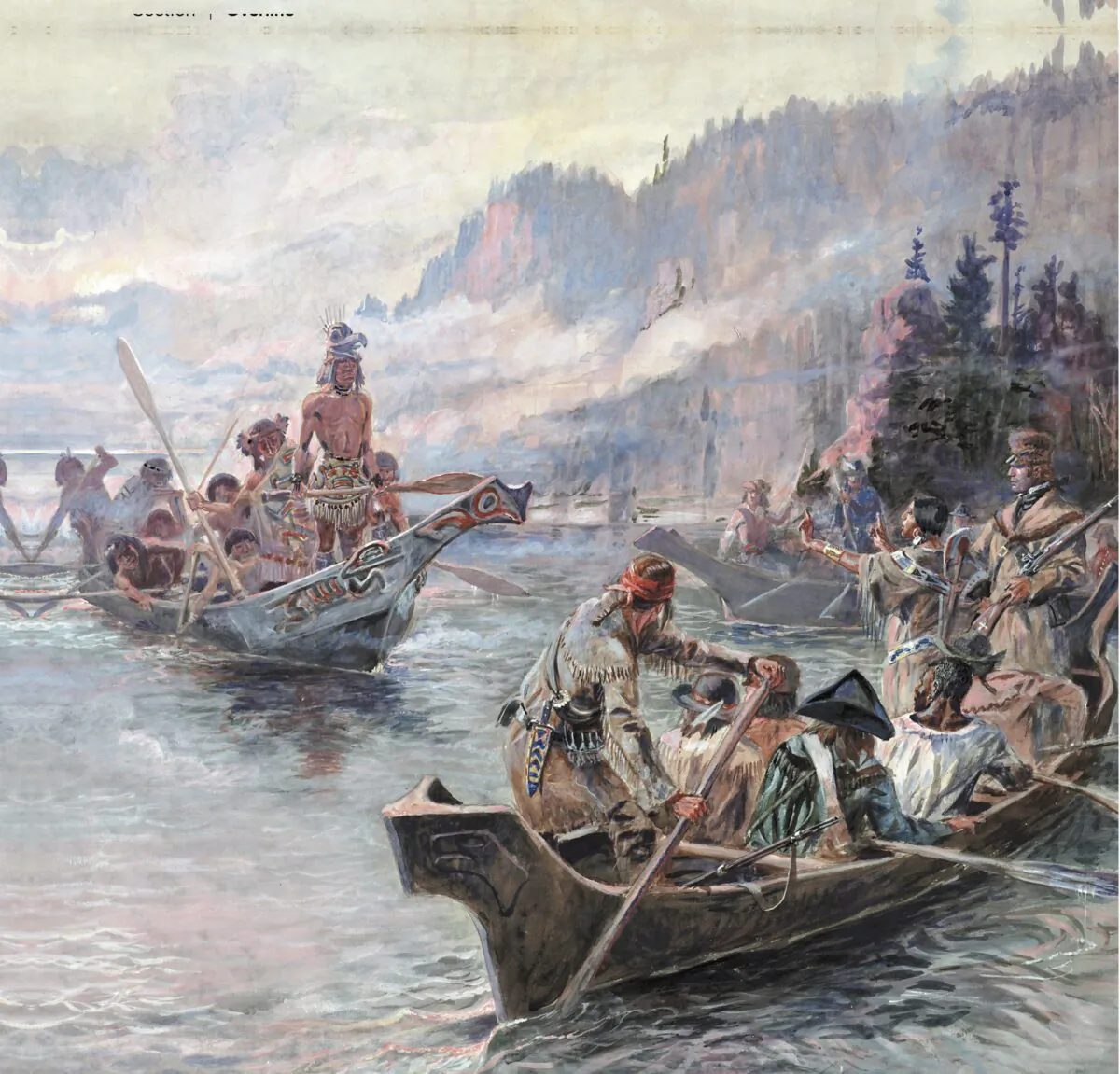 “Lewis and Clark on the Lower Columbia” by Charles Marion Russell, 1905. Watercolor over graphite on paper. Amon Carter Museum of American Art. (Public Domain)