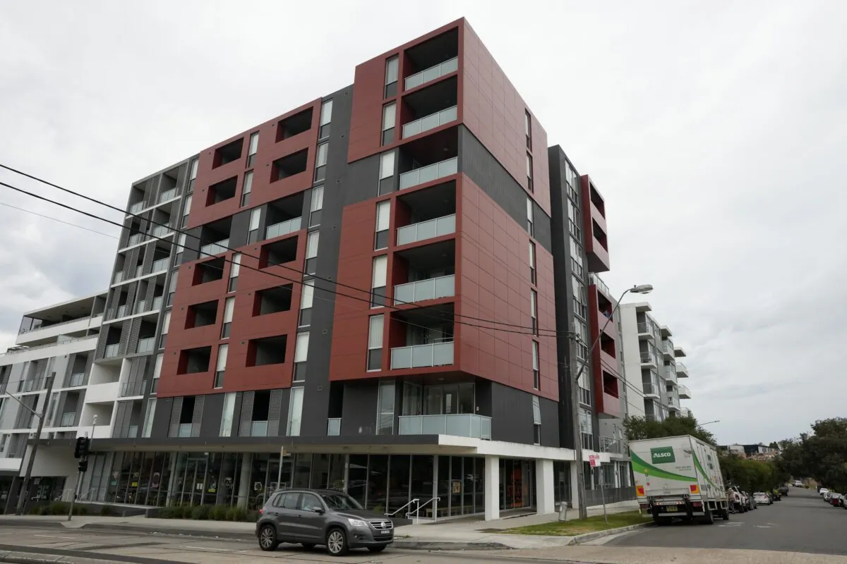 An apartment building on a corner in a Sydney suburb on Aug. 4, 2022. (Rick Rycroft/AP Photo)