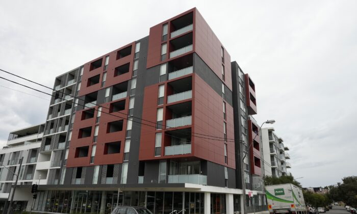 An apartment building on a corner in a Sydney suburb on Aug. 4, 2022. (Rick Rycroft/AP Photo)