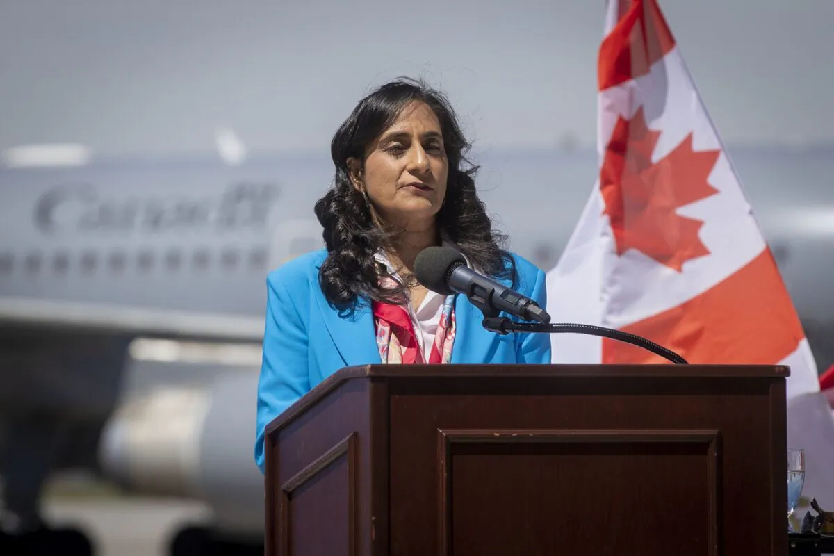 Minister of Defence Anita Anand speaks during an announcement at Canadian Forces Base Trenton in Trenton, Ont., on June 20, 2022. (The Canadian Press/Lars Hagberg)