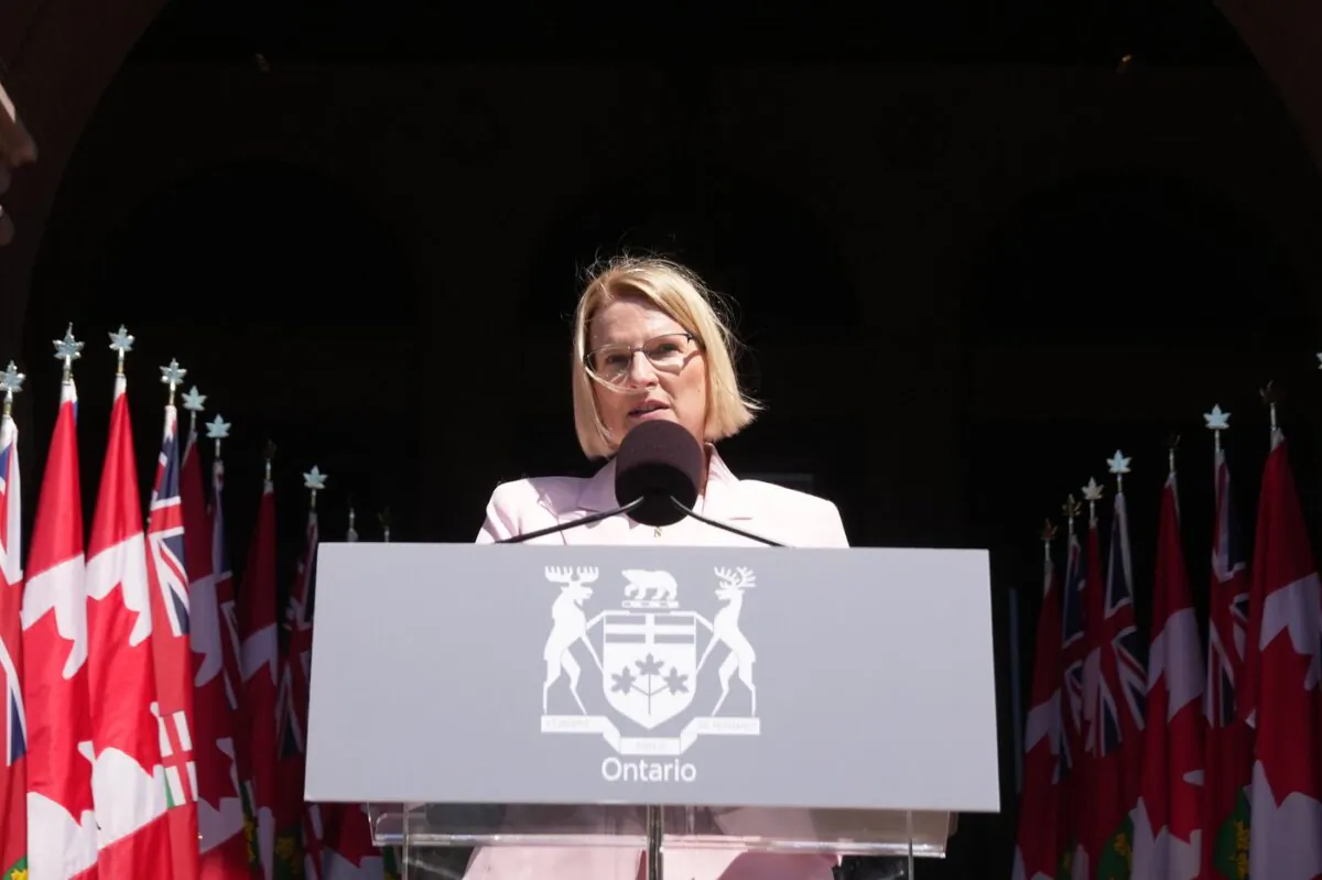 Sylvia Jones, Ontario Deputy Premier and Minister of Health, takes her oath at a swearing-in ceremony at Queen’s Park in Toronto on June 24, 2022. (The Canadian Press/Nathan Denette)