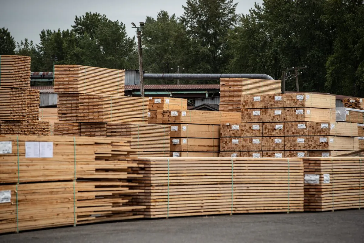 Stacks of lumber are seen at Teal-Jones Group sawmill in Surrey, B.C., on May 30, 2021. (The Canadian Press/Darryl Dyck)