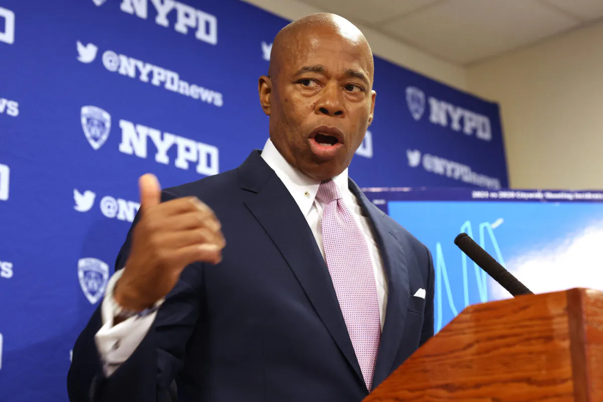 New York Mayor Eric Adams speaks at a Brooklyn police facility in New York, on June 6, 2022. (Spencer Platt/Getty Images)
