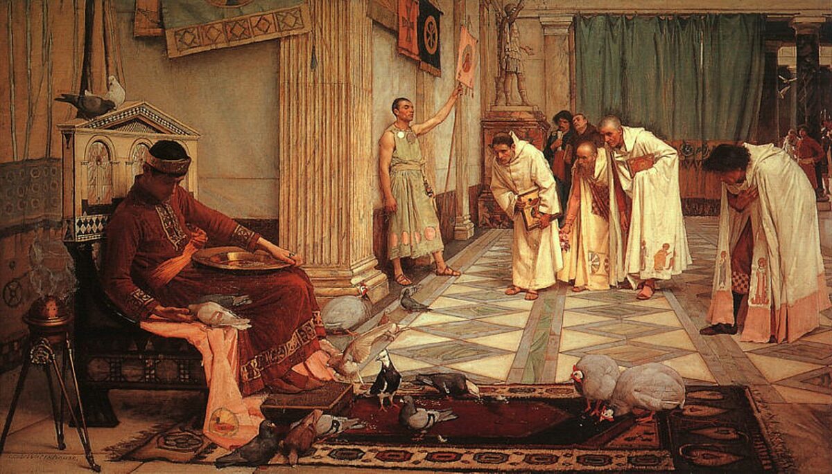 "The Favorites of the Emperor Honorius," 1883, by John William Waterhouse.  During his reign Rome was sacked for the first time in 800 years. (Public Domain)