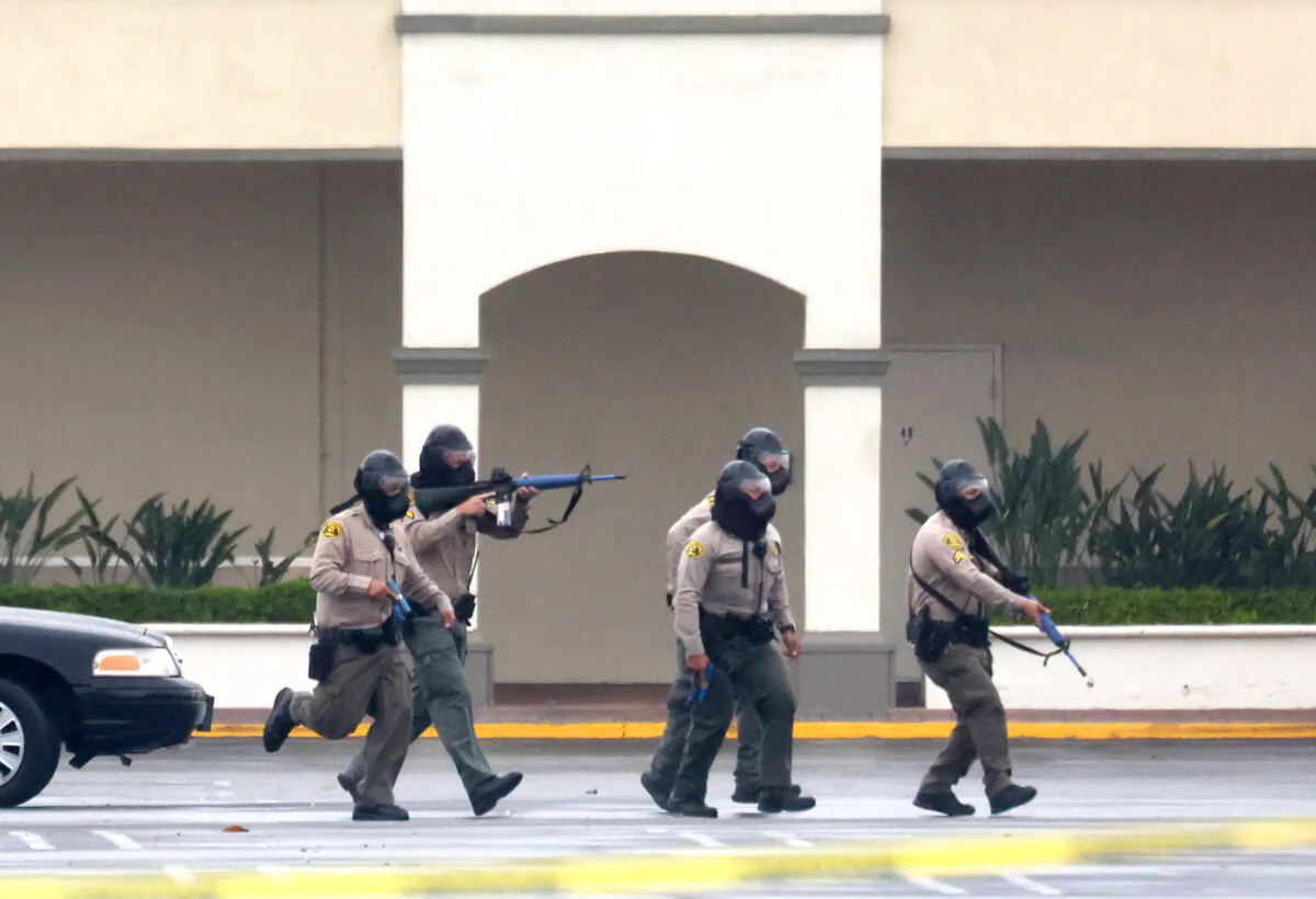 Los Angeles County Sheriff’s deputies take part in an active shooter response training drill at Lakewood Center Mall in Lakewood, Calif., on June 13, 2022. (Photo by Mario Tama/Getty Images)