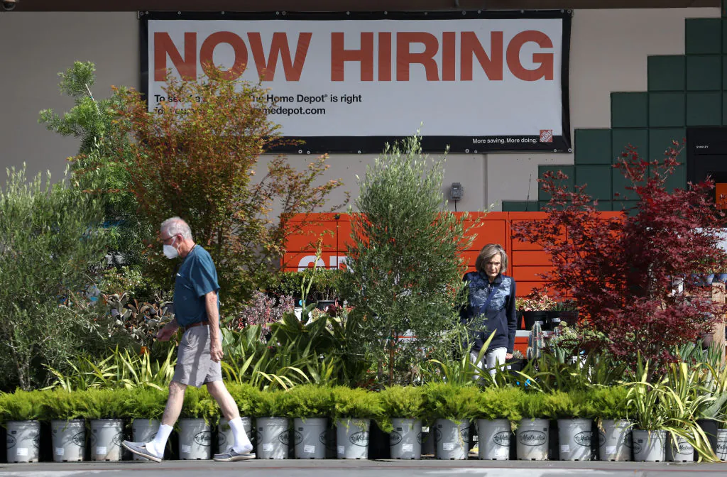 A "Now Hiring" sign at a Home Depot store in San Rafael, Calif., on Aug. 5, 2022. (Justin Sullivan/Getty Images)