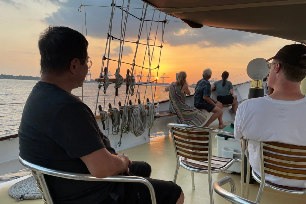 Shi Shan enjoys the sunset in Norfolk Army Port, the United States. (Courtesy of Shi Shan)