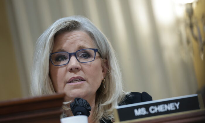 Rep. Liz Cheney (R-Wyo.), vice chairwoman of a committee on the Jan. 6 Capital breach, delivers remarks in Washington on July 12, 2022. (Kevin Dietsch/Getty Images)
