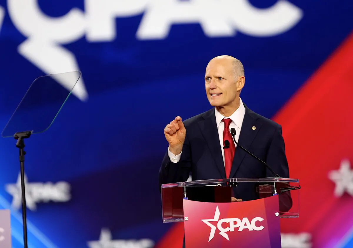 Sen. Rick Scott (R-Fla.) speaks at CPAC Texas at the Hilton Anatole in Dallas, Texas on Aug. 5, 2022. (Bobby Sanchez for The Epoch Times)