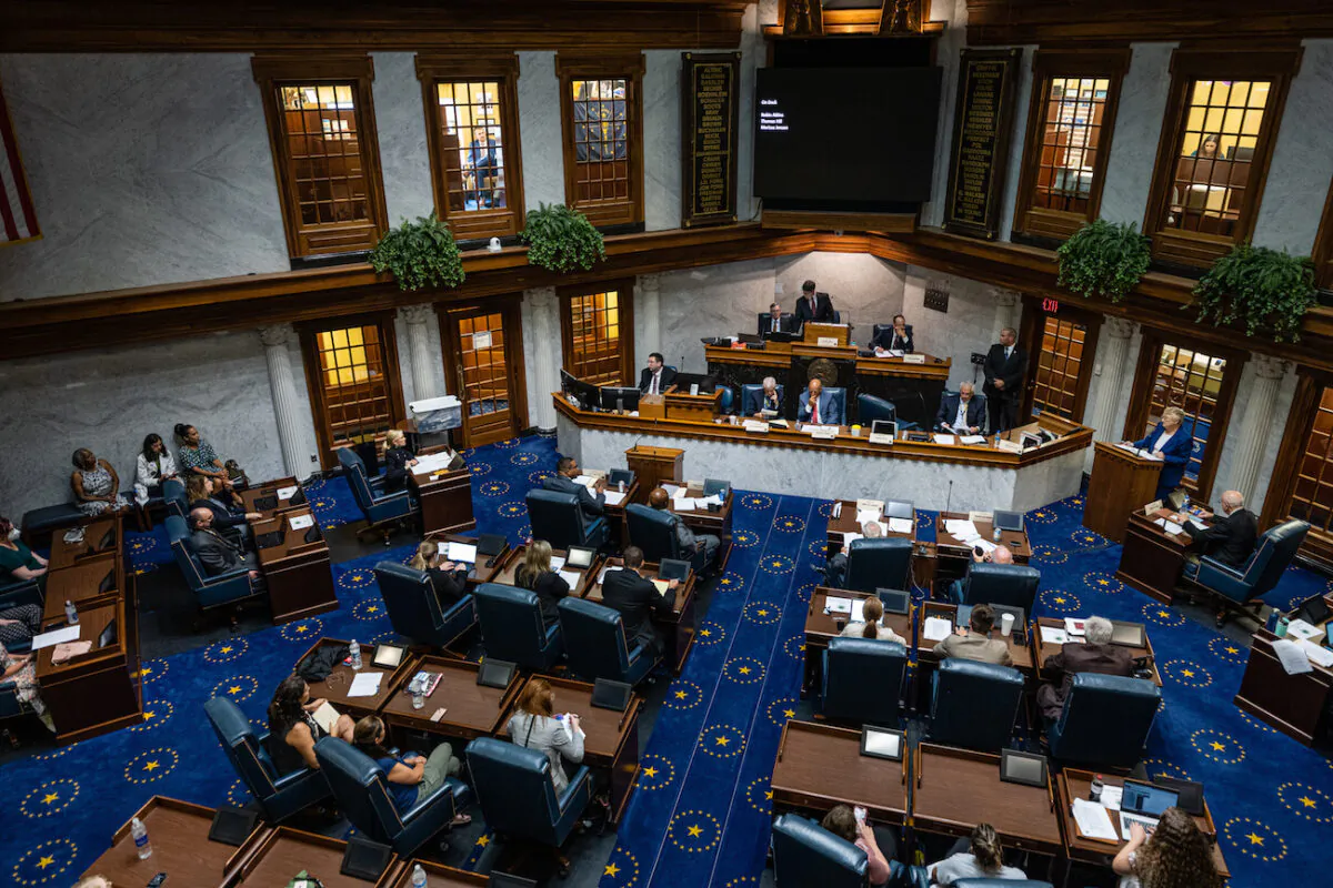 Indiana state senators meet in the Senate chamber in the Indiana State Capitol building in Indianapolis, Ind., on July 25, 2022. (Jon Cherry/Getty Images)
