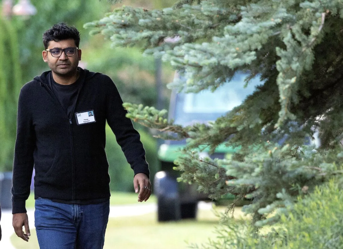 Parag Agrawal, then-CEO of Twitter, walks to a morning session during the Allen & Company Sun Valley Conference in Sun Valley, Idaho, on July 7, 2022. (Kevin Dietsch/Getty Images)