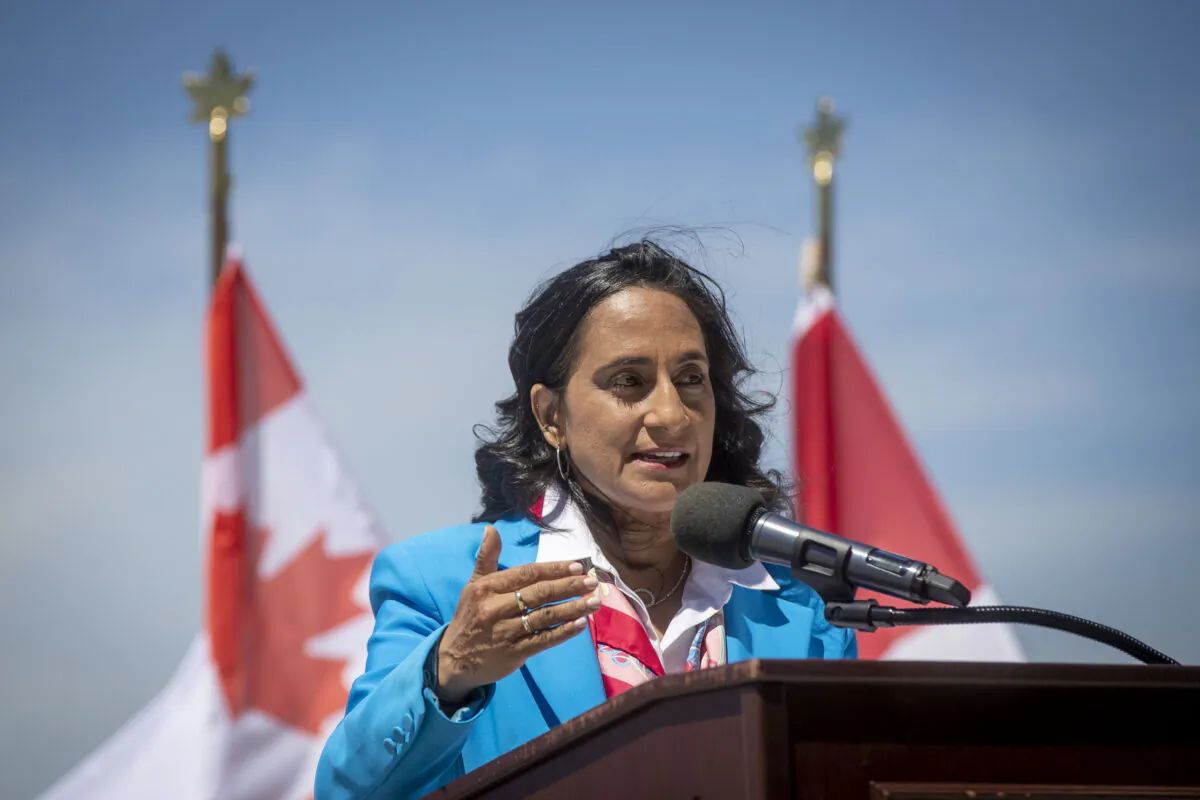 Defence Minister Anita Anand speaks during an announcement at Canadian Forces Base Trenton in Trenton, Ont., on June 20, 2022. (The Canadian Press/Lars Hagberg)