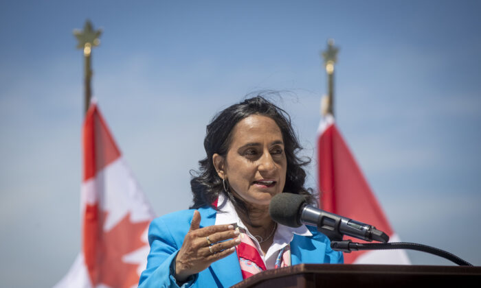 Defence Minister Anita Anand speaks during an announcement at Canadian Forces Base Trenton in Trenton, Ont., on June 20, 2022. (The Canadian Press/Lars Hagberg)