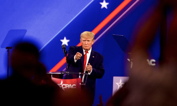 Former President Donald Trump speaks at the Conservative Political Action Conference in Dallas on Aug. 6, 2022. (Bobby Sanchez for The Epoch Times)