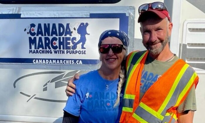 James Topp and supporter Lola Parsons in Newfoundland and Labrador as Topp continues the second phase of his cross-country trek to protest mandatory COVID-19 vaccine mandates. (Courtesy Lola Parsons)