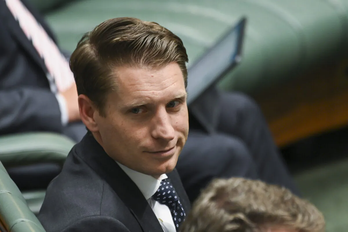 Australian Shadow Minister for Defence Andrew Hastie reacts during Question Time at Parliament House in Canberra, Australia, on July 28, 2022. (Martin Ollman/Getty Images)
