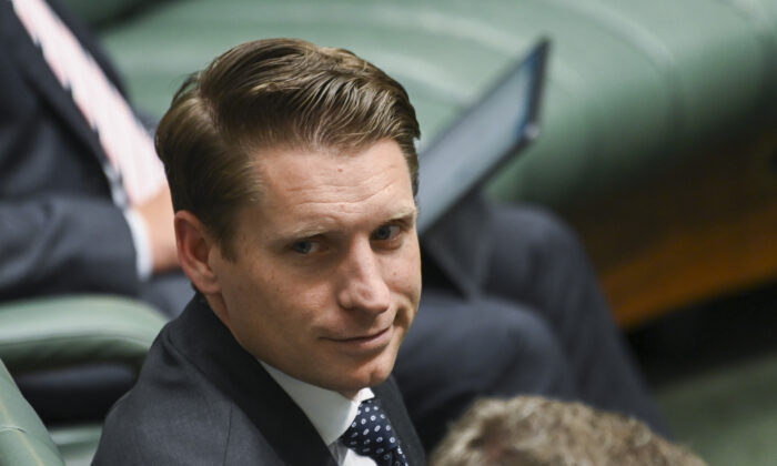 Australian Shadow Minister for Defence Andrew Hastie reacts during Question Time at Parliament House in Canberra, Australia, on July 28, 2022. (Martin Ollman/Getty Images)