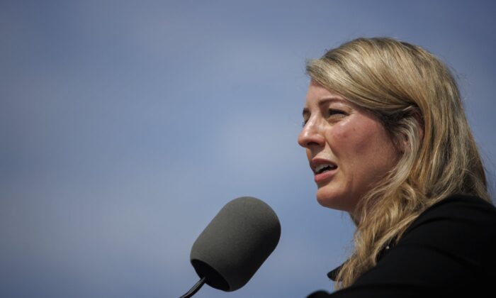 Minister of Foreign Affairs Melanie Joly speaks during a press conference announcing new gun control laws, in Toronto, Aug. 5, 2022. (The Canadian Press/Cole Burston)