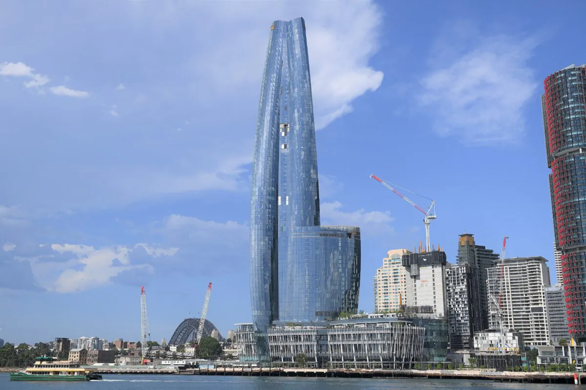 A general view of the Crown development at Barangaroo in Sydney, Australia, on Jan. 14, 2021. (AAP Image/Dan Himbrechts)