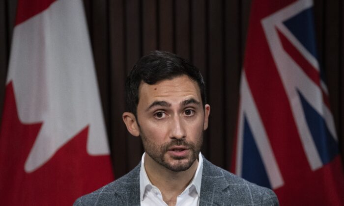 Ontario Education Minister Stephen Lecce makes an announcement in Toronto on Jan. 12, 2022. (Nathan Denette/The Canadian Press)