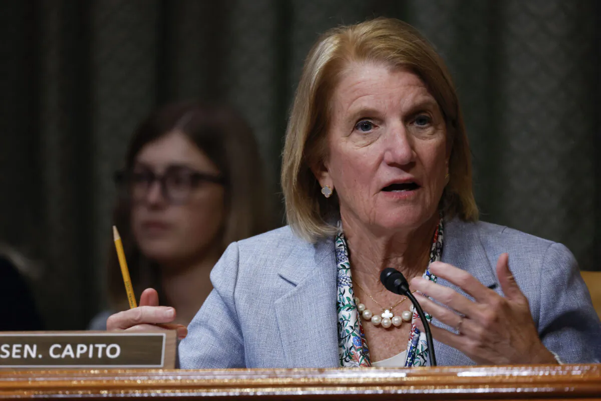 Sen. Shelley Moore Capito (R-W.Va.) speaks during a Senate Appropriations Subcommittee hearing on the fiscal year 2023 budget for the FBI, at the U.S. Capitol on May 25, 2022. (Ting Shen/Pool/AFP via Getty Images)