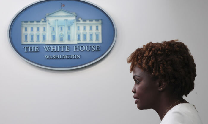 White House press secretary Karine Jean-Pierre speaks during the daily briefing at the White House in Washington on Aug. 4, 2022. (Win McNamee/Getty Images)