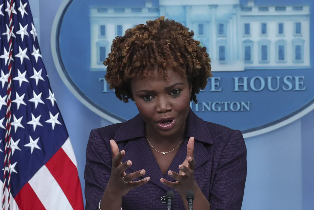 White House press secretary Karine Jean-Pierre answers questions during the daily briefing at the White House in Washington on Aug. 5, 2022. (Win McNamee/Getty Images)