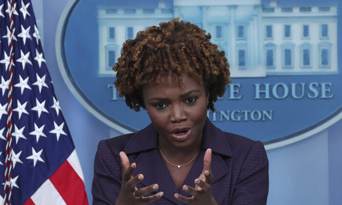 White House press secretary Karine Jean-Pierre answers questions during the daily briefing at the White House in Washington on Aug. 5, 2022. (Win McNamee/Getty Images)