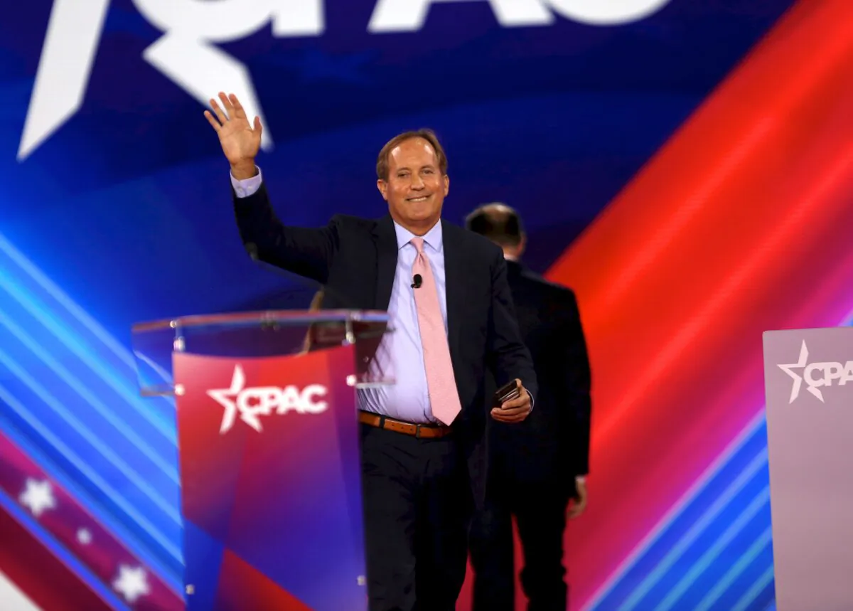 Texas Attorney General Ken Paxton speaks at the Conservative Political Action Conference in Dallas at the Hilton Anatole on Aug. 5, 2022. (Bobby Sanchez for The Epoch Times)