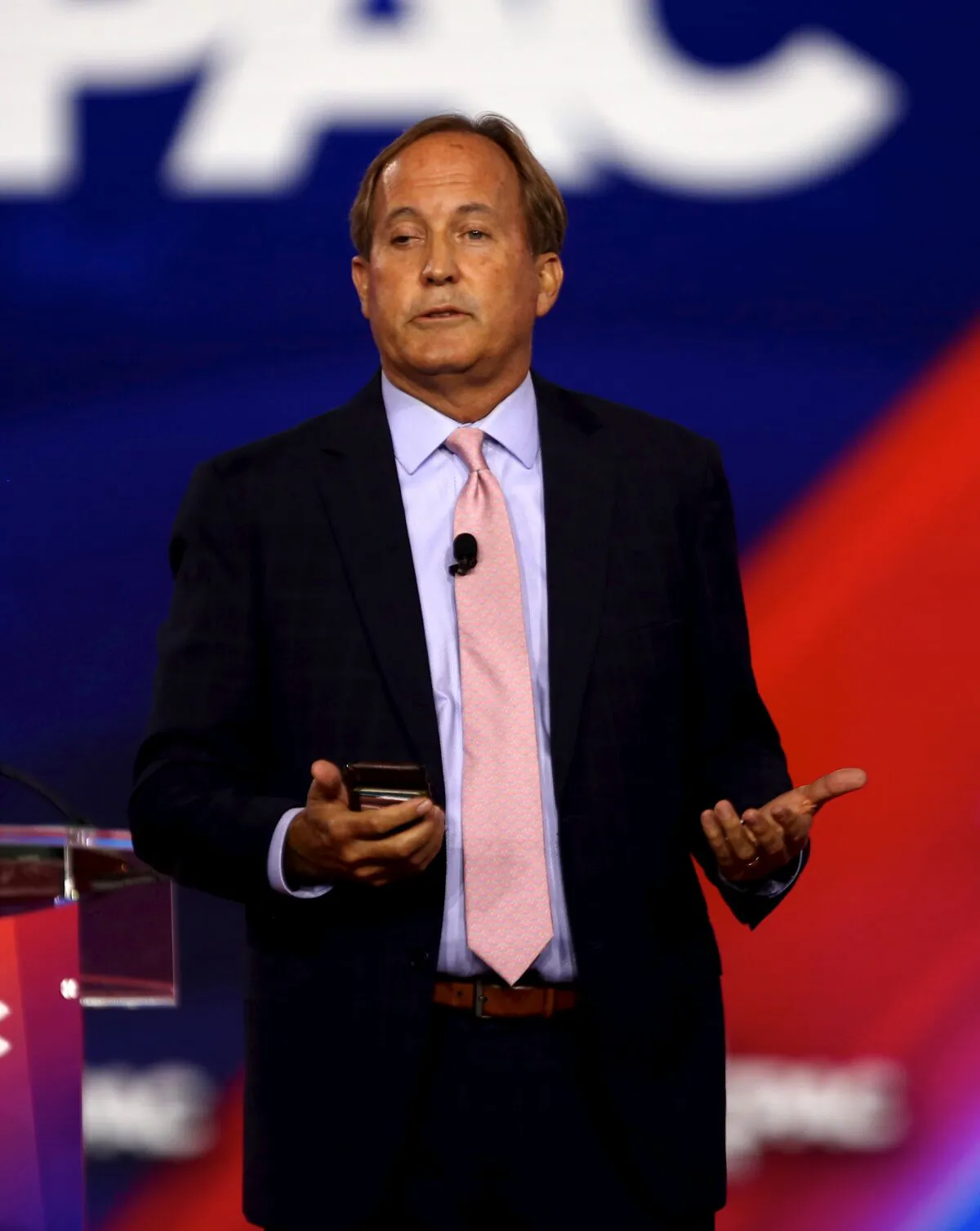 Texas Attorney General Ken Paxton speaks at the Conservative Political Action Conference in Dallas, Texas, on Aug. 5, 2022. (Bobby Sanchez/The Epoch Times)