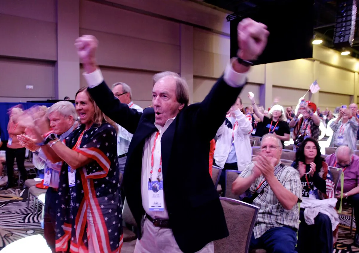 Bill Vreeland of Ohio reacts to a speaker CPAC Dallas at the Hilton Anatole in Dallas August 5, 2022. (Bobby Sanchez for The Epoch Times) 