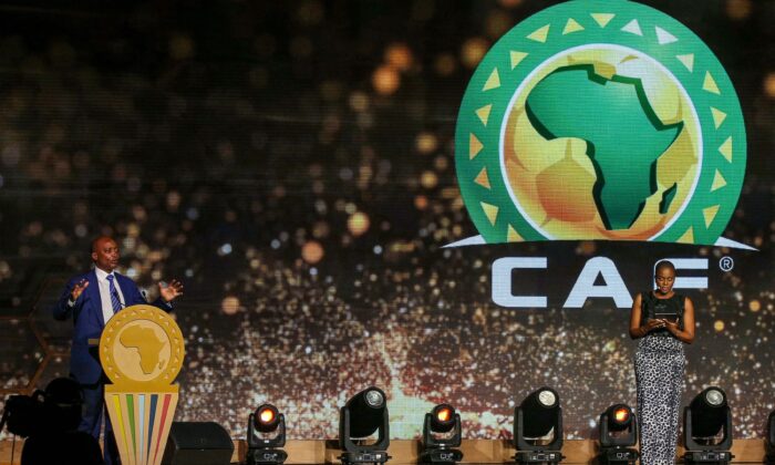 CAF President Patrice Motsepe (L) speaks during the 2022 Confederation of African Football (CAF) Awards in the Moroccan capital Rabaton, July 21, 2022. (AFP/Getty Images)