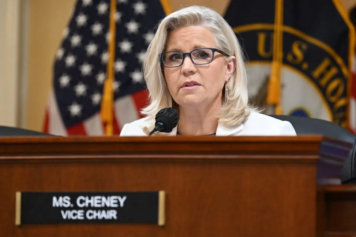 Rep. Liz Cheney (R-Wyo.) delivers a closing statement during a hearing by the House Select Committee to investigate the Jan. 6, 2021, U.S. Capitol breach, in the Cannon House Office Building in Washington, DC, on July 21, 2022.
(Saul Loeb/AFP via Getty Images)