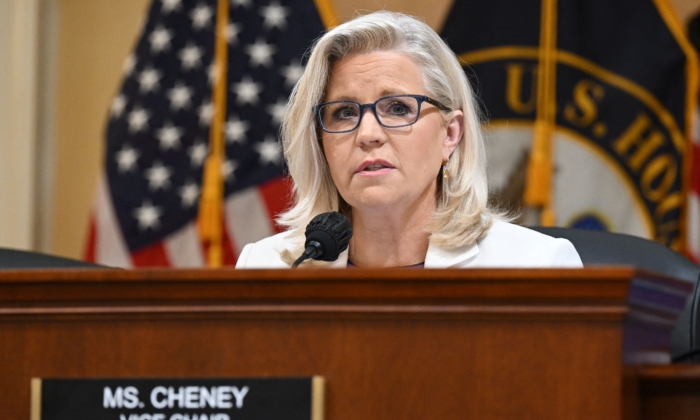 Rep. Liz Cheney (R-Wyo.)  delivers a closing statement during a hearing by the House Select Committee to investigate the Jan. 6, 2021, U.S. Capitol breach, in the Cannon House Office Building in Washington, DC, on July 21, 2022. 
 (Saul Loeb/AFP via Getty Images)