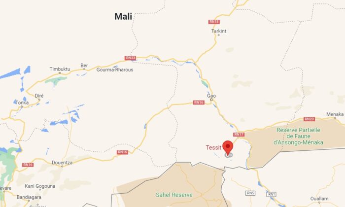 A map shows the location of the town of Tessit, Mali on Aug 09, 2022. (Screenshot/Google Maps via The Epoch Times)